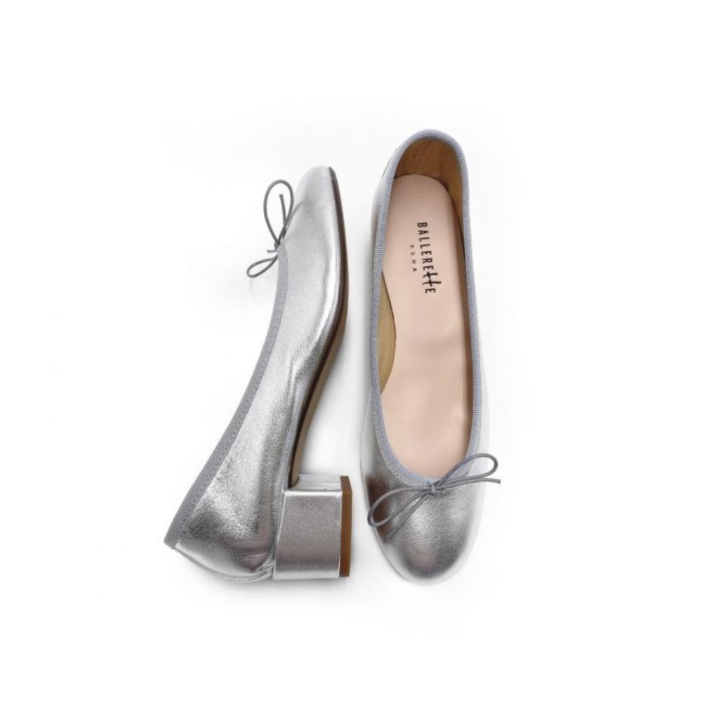 Ballerette Silver Metallic Ballet Flats with Small Heels sz 36